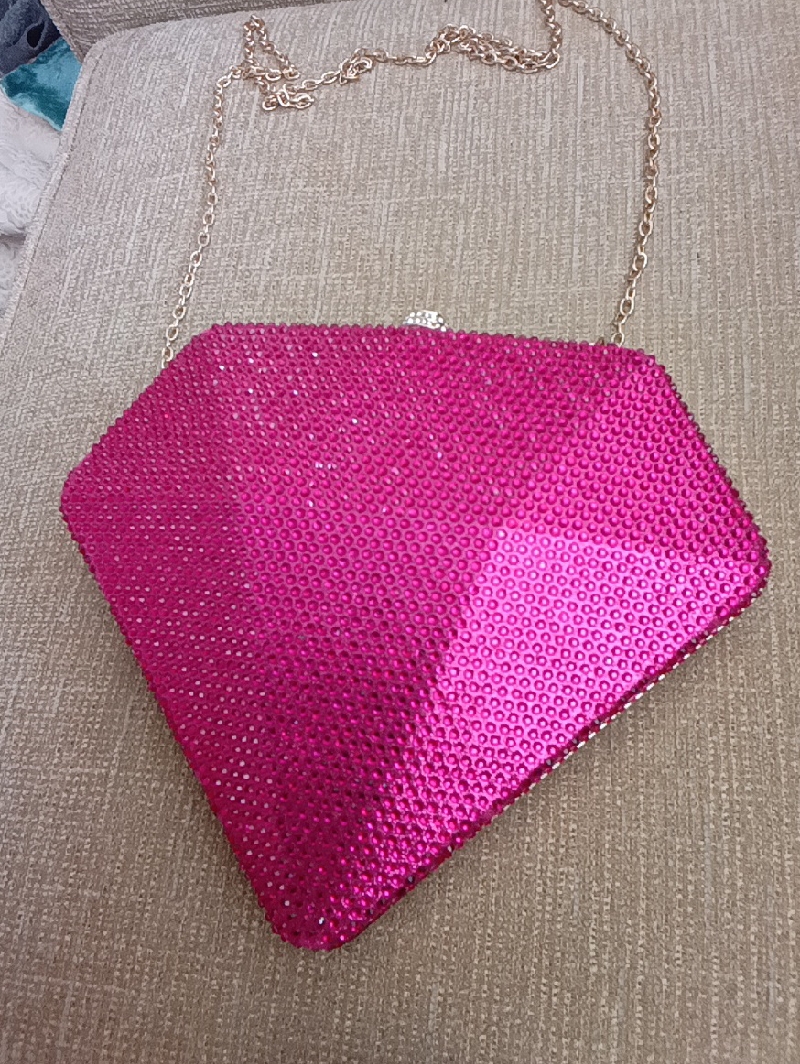 Sequin Diamond-Shaped Evening Clutch - Hot Pink